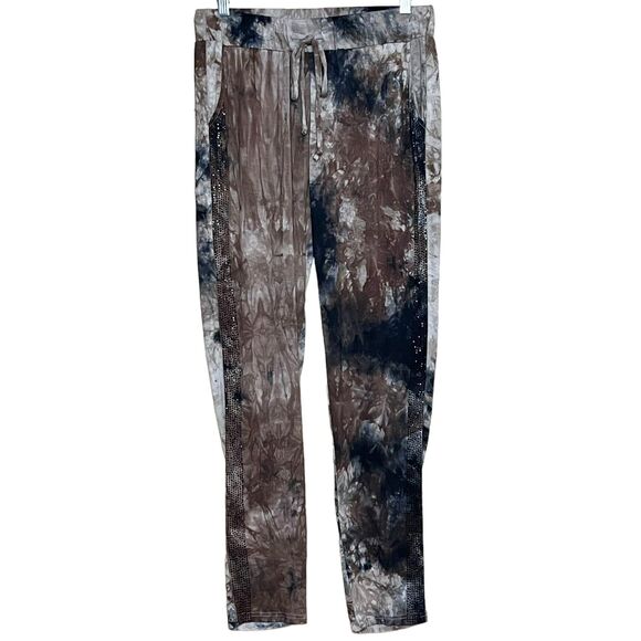 Vocal Tie Dye Pants with Stones Size M Embellished Drawstring Pockets Rhinestone - Picture 3 of 10